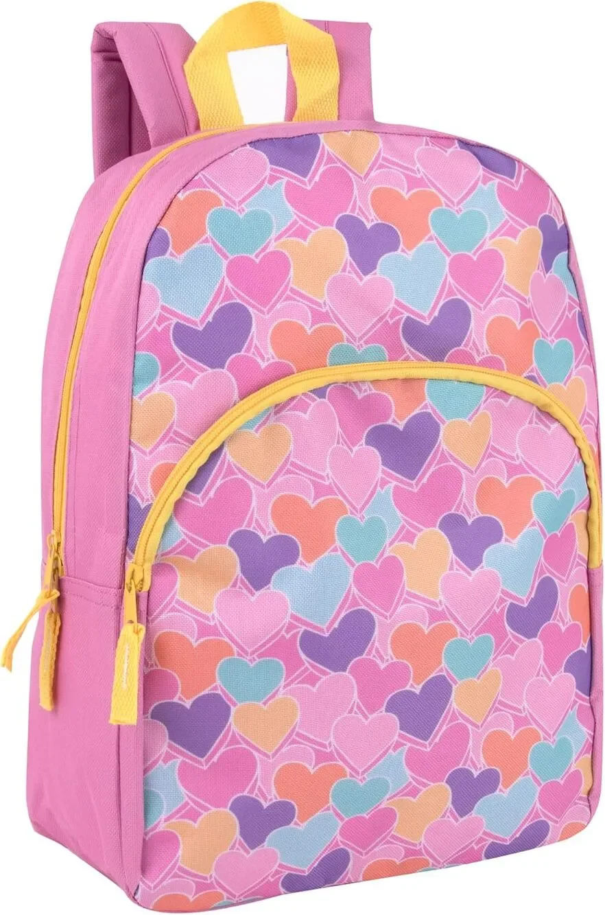 Trail maker 15” Kids Backpack Sweet Candy Hearts Pink School Bag